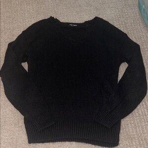 Steve Madden Black V-Neck Lace Trim Sweater